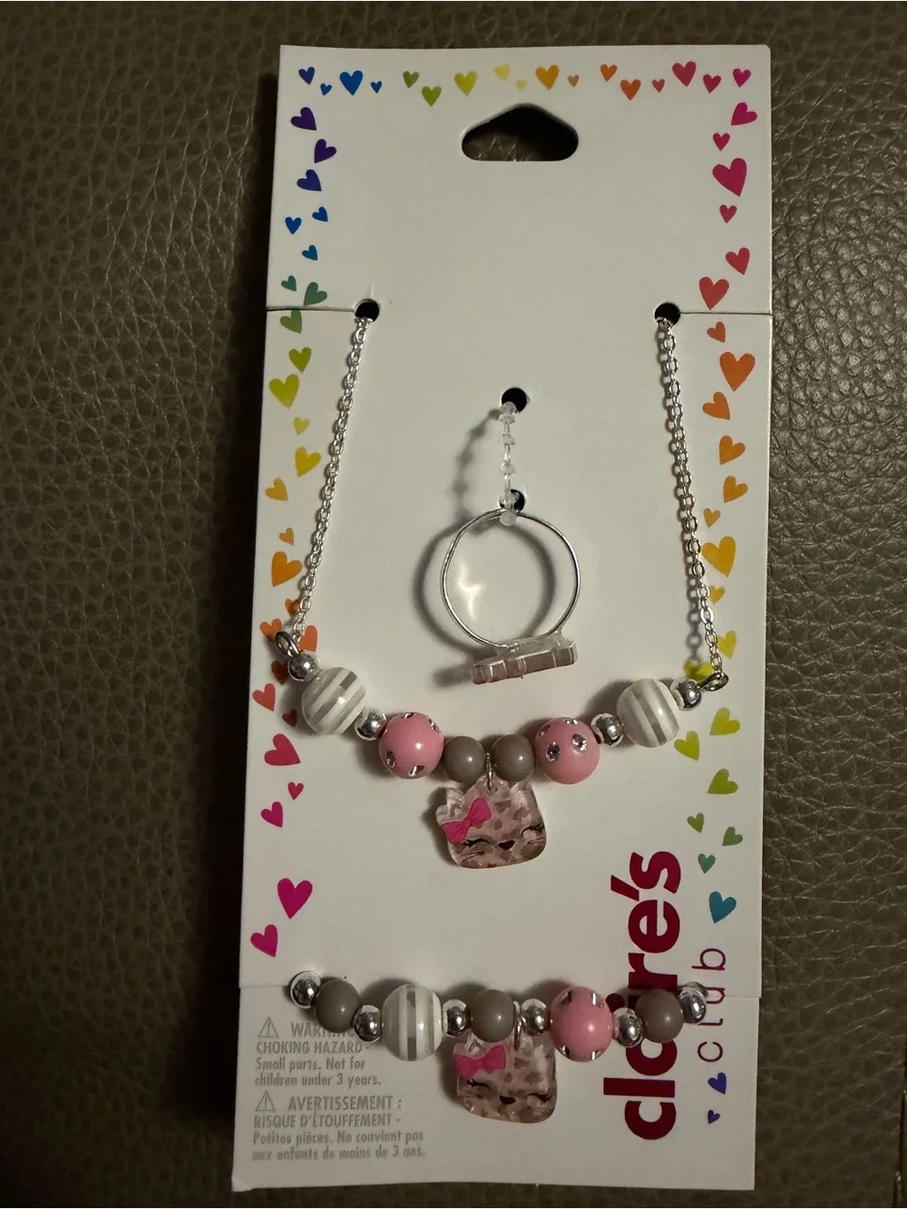 Claire’s Children's Pink Cat Pendant Necklace and Bracelet Set